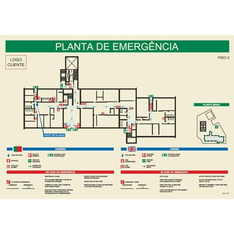 Elaboração de plantas de evacuação para instalações com sistema extinção e detecção de incêndios.